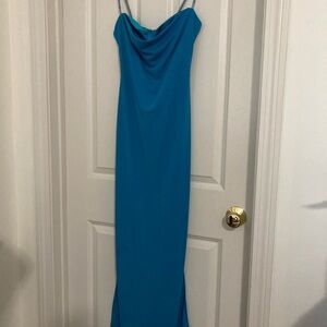 Blue Draped Spaghetti Strap Dress